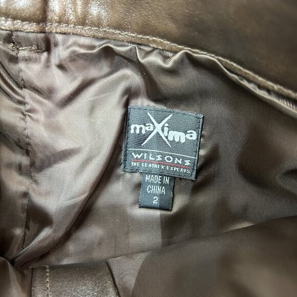 Vintage Maxima Wilsons Leather Neutral Brown Leather Straight Leg Pants 2 - Picture 11 of 11